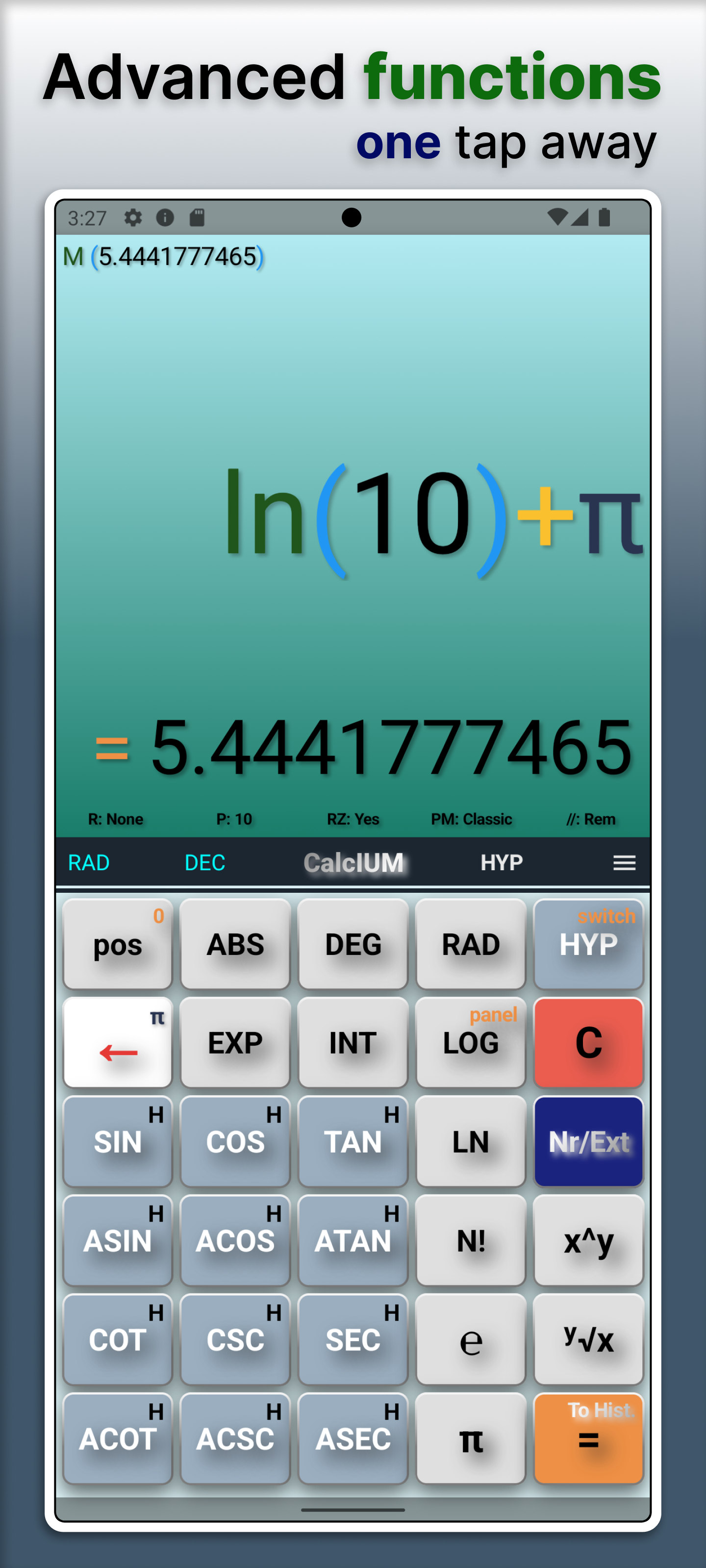Scientific functions keypad in CalcIUM