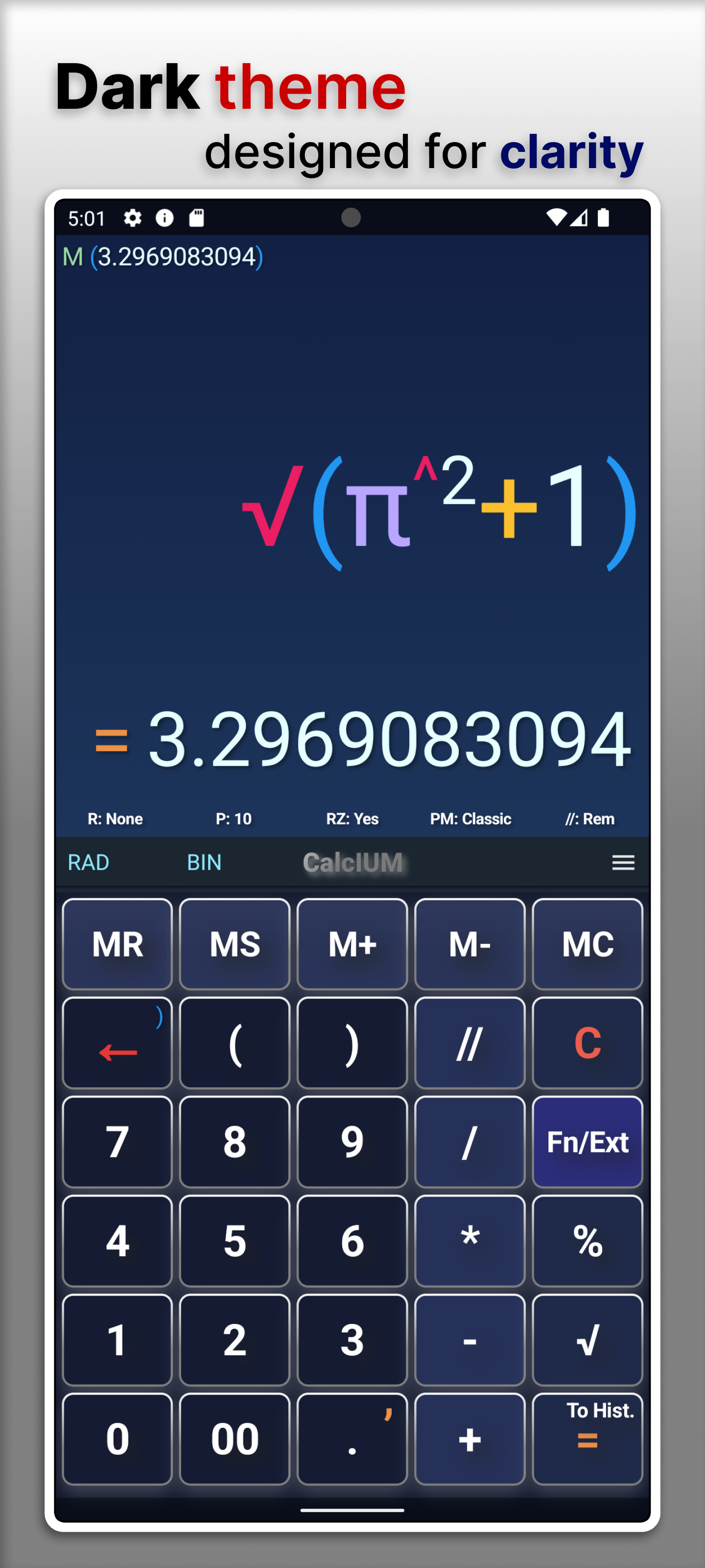 CalcIUM calculator in dark theme